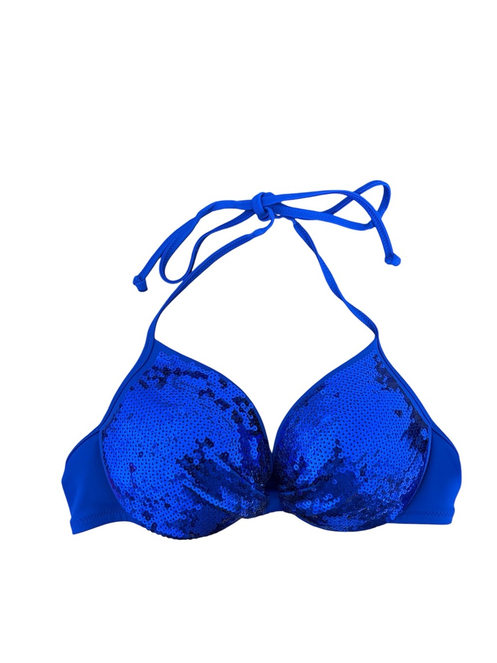 PINK Victoria Secret Blue Sequins Halter Swim Bikini Top small